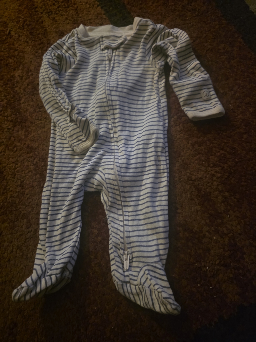 Carter's White and Blue Striped Footed One-Piece